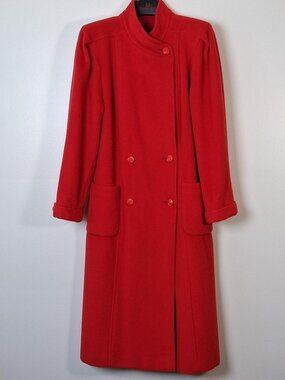 Vintage HannaH women's longline wool and cashmere coat, red (size L)